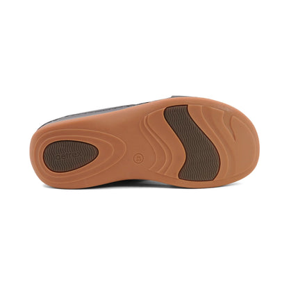 Aetrex Men's Orthotics Arch Support Leather Slides - Navy - Aetrex Middle East